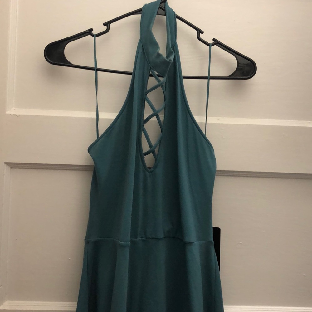 Crossed V Choker Neck Express Mini Dress
